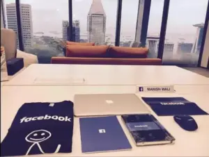 Mixed facebook merchandise on the table