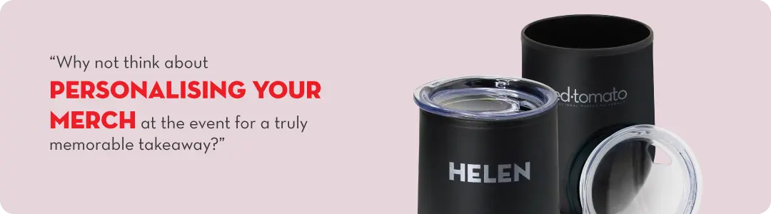 Red tomato mug merchandise with a message why not think of personalizing your own merchandise?